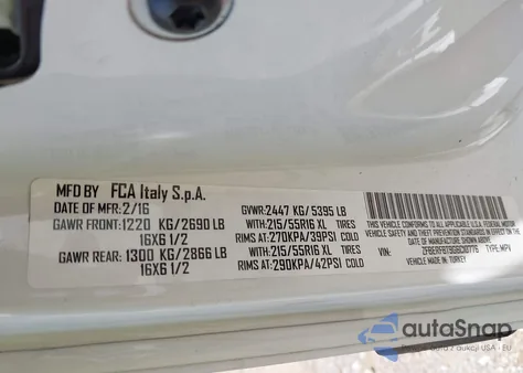 2016 Ram Promaster City Tradesman Slt from USA, damaged, VIN ZFBERFBT9G6C10776